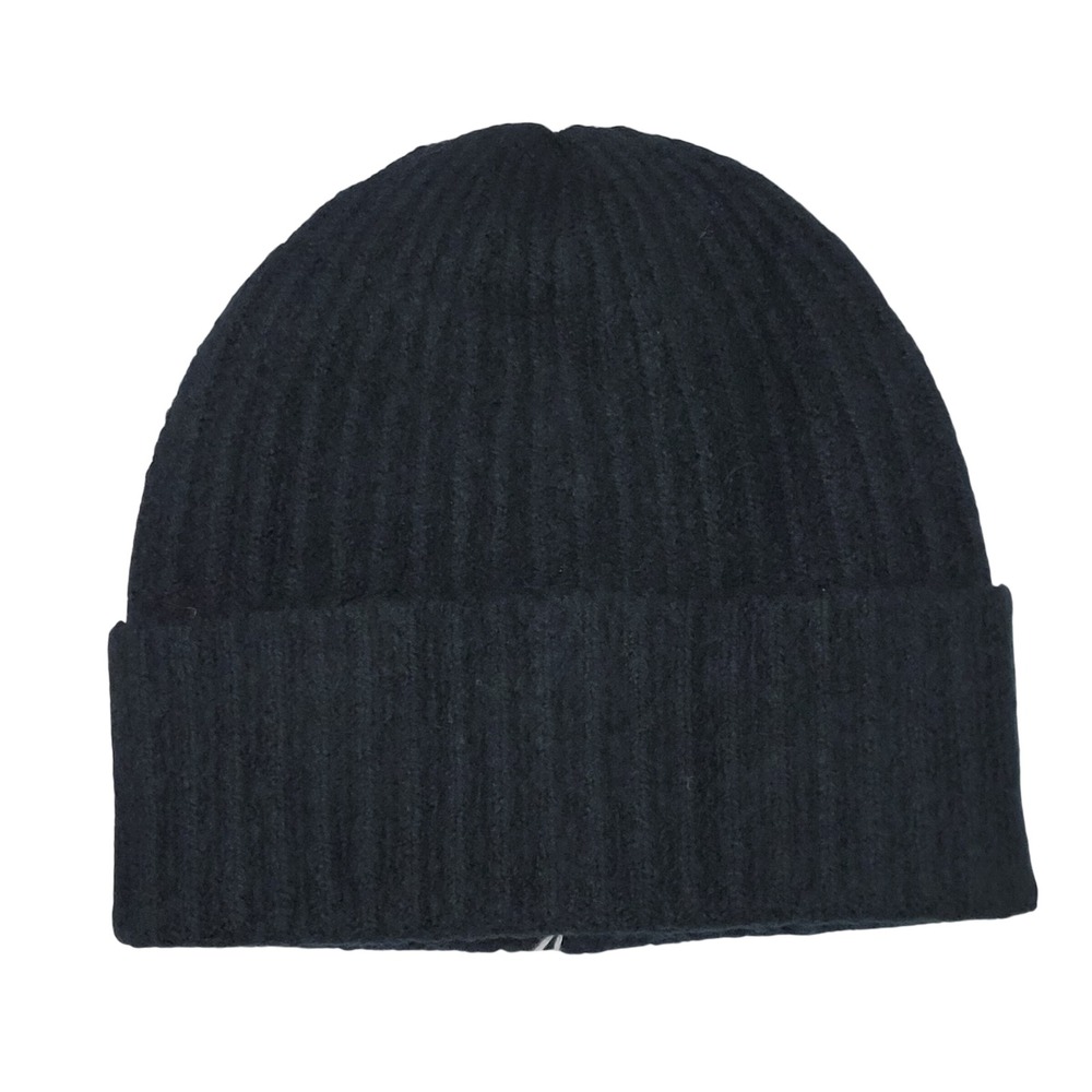 Madewell Beanie Hat Womens One Size Black Ribbed Cuffed Cotton Merino Wool Blend - Picture 5 of 6